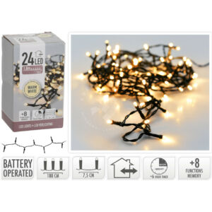 Kép 1/3 - időzítős ledfűzér, 24db-os, meleg