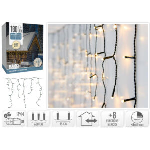 Kép 1/4 - Jégcsap Ledfüzér, 180db-os, kül és beltéri, időzítős, melegfényű