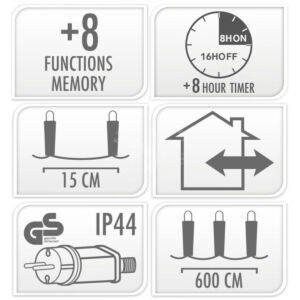 Kép 4/4 - Jégcsap Ledfüzér, 180db-os, kül és beltéri, időzítős, melegfényű 6m
