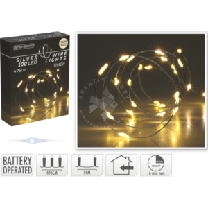 Kép 1/2 - drótos ledfüzér, 100db-os, meleg fényű