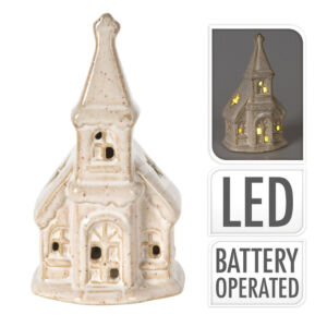 Kép 3/4 - Kerámia templom LED-es, 12cm