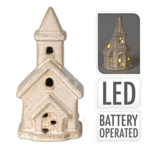 Kép 3/5 - Kerámia templom LED-es, 12cm