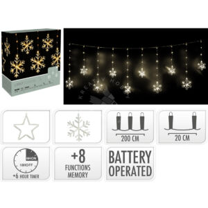 Kép 1/5 - Ledfüggöny hópelyhekkel, 2m x 60cm