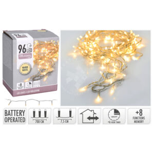 Kép 1/2 - Ledfűzér, 96db-os, kül és beltéri, időzítős, melegfényű