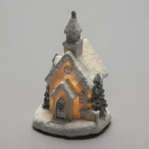 Kép 3/4 - Téli házikó ledes, fehér-ezüst 10x7x6cm TEMPLOM