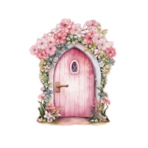 Kép 1/2 - Színes fatábla - Virágos tündérajtó 14x10cm