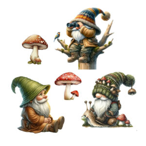 Kép 1/3 - Színes fatábla -  Gombák és manók 7cm, 5db