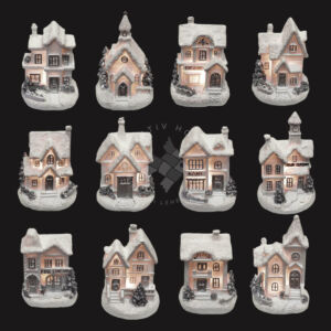 Kép 3/5 - Téli házikó LED-világítással, fehér-ezüst