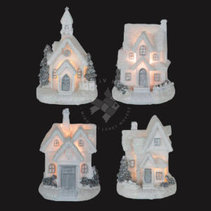 Kép 4/5 - Téli házikó LED-világítással, fehér-ezüst