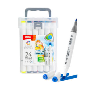 Kép 1/9 - Deli Sketch Markers, kétvégű alkoholos filctoll készlet, 24db