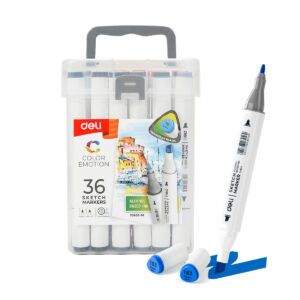 Kép 1/10 - Deli Sketch Markers, kétvégű alkoholos filctoll készlet, 36db
