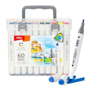 Kép 1/10 - Deli Sketch Markers, kétvégű alkoholos filctoll készlet, 60db