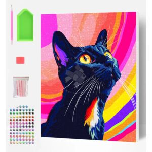 Kép 1/4 - Gyémántszemes festmény 40x30 cm, Fekete macska