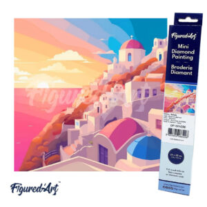 Kép 1/7 - Figured'Art Gyémántszemes festmény 25x25cm, Santorini naplemente