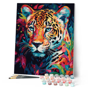 Kép 1/7 - Figured'Art Számozott kifestő 40x50cm, Leopárd élénk színekben