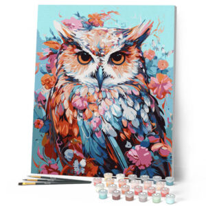 Kép 1/7 - Figured'Art Számozott kifestő 40x50cm, Színes bagoly virágokkal