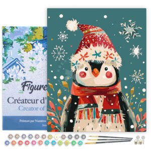 Kép 1/8 - Figured'Art Számozott kifestő 50x40cm, Pingvin sapkában