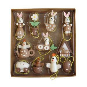 Kép 1/2 - 3D fafigura - HÚSVÉTI nyuszi és csibe dekoráció, natur színekben 11db