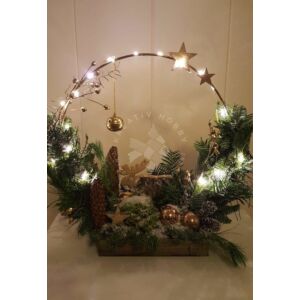 Kép 3/3 - Fém karika LED-es, akasztós, 40x40x0,5 cm arany