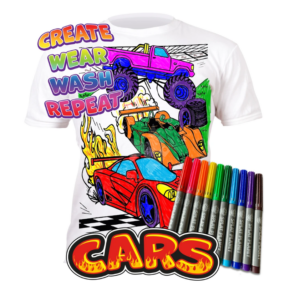 Kép 2/7 - Újraszínezhető póló - Autók, 3-4 éves korosztály