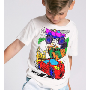 Kép 4/7 - Újraszínezhető póló - Autók, 3-4 éves korosztály