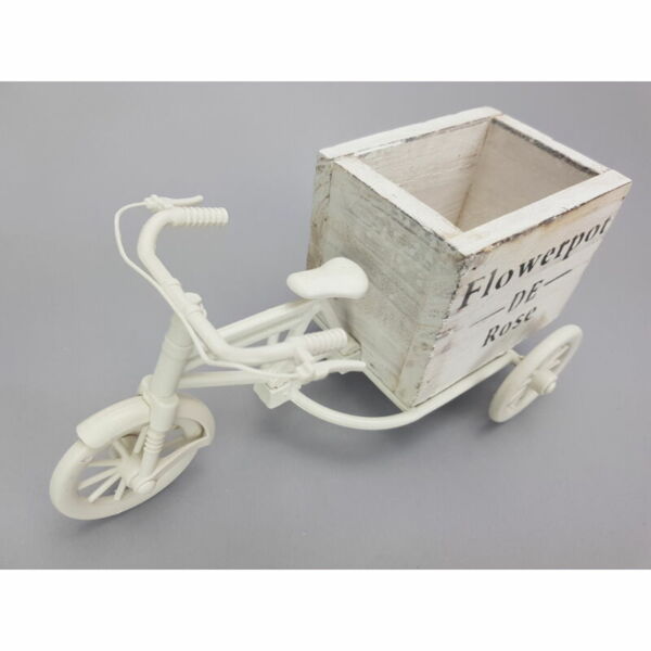 Műanyag tricikli fa kaspóval tégla fehér 10x23cm, magasság:12cm