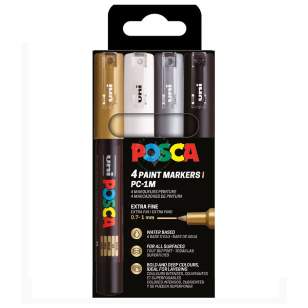 UNI POSCA akrilfilctoll készlet, PC-1M 4db ÜNNEPI SZÍNEK