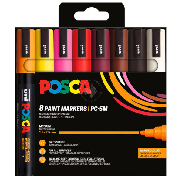 UNI POSCA akrilfilctoll készlet, PC-5M 8db MELEG SZÍNEK