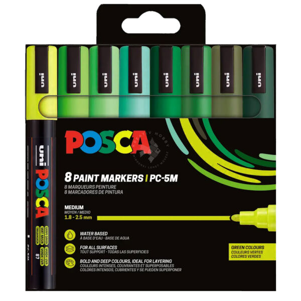 UNI POSCA akrilfilctoll készlet, PC-5M 8db ZÖLD ÁRNYALATOK