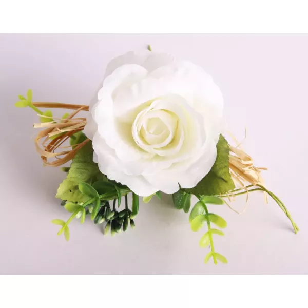 Művirág rózsa pick, levélel és bogyóval, fehér 26cm