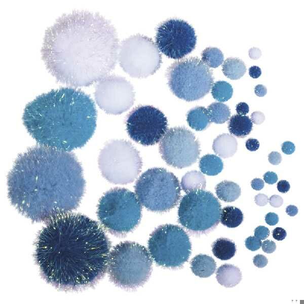 Metál pompon 50db - Kék mix