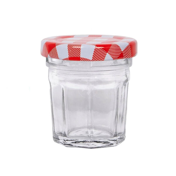 Mini befőttesüveg kockás tetővel, 45ml