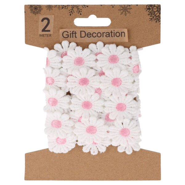Virágos szalag 2m, Fehér virág rózsaszín bibével