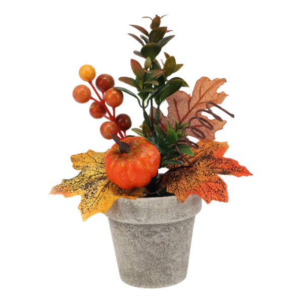 Őszi asztaldísz, beton hatású kaspóban 21cm B