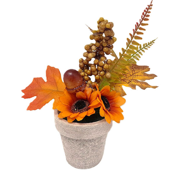 Őszi asztaldísz, beton hatású kaspóban 21cm C