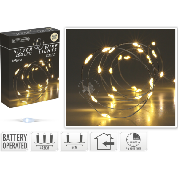 drótos ledfüzér, 100db-os, meleg fényű