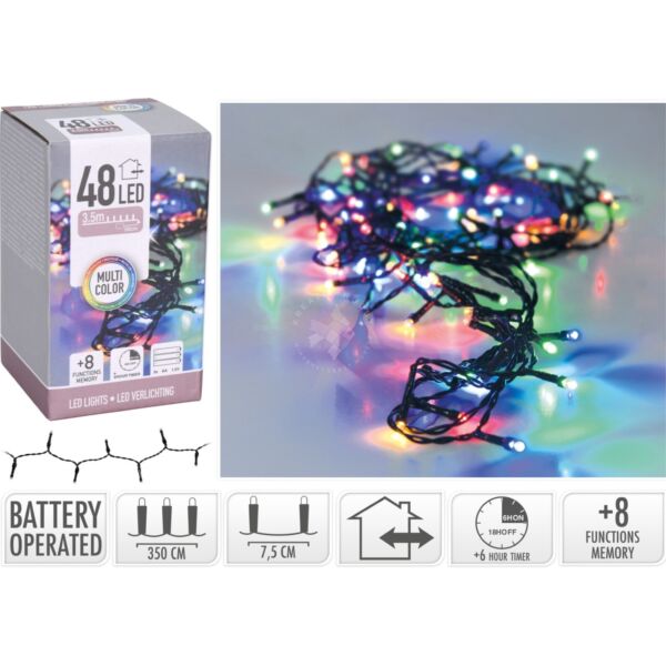 Ledfüzér, 48db-os, időzítős, színes
