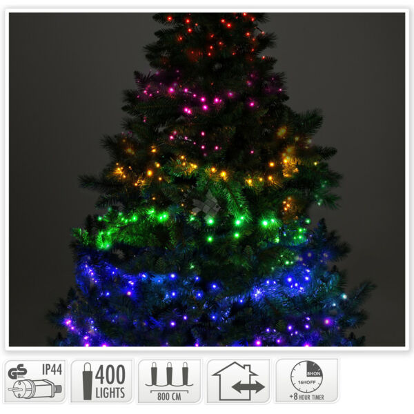 Ledfüzér karácsonyfára, 400db-os, időzítős, színes