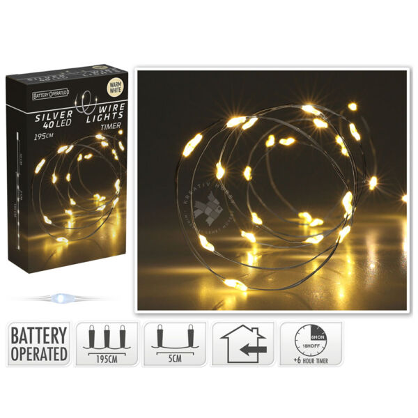 drótos ledfüzér, 40db-os, melegfényű