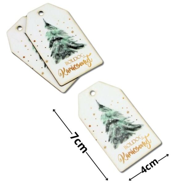Színes fatábla - Boldog Karácsonyt zöld fenyővel 7cm, 3db