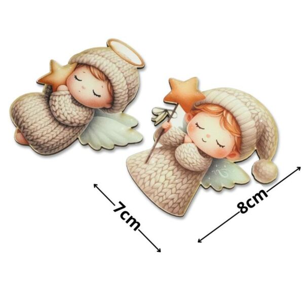 Színes fatábla - Angyalkák 7x8cm, 2db