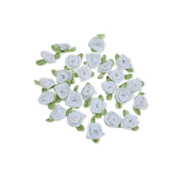 Szatén rózsafejek 12mm, 25db FEHÉR