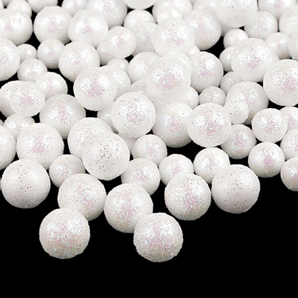 Csillámos dekorgolyó 1 cm fehér