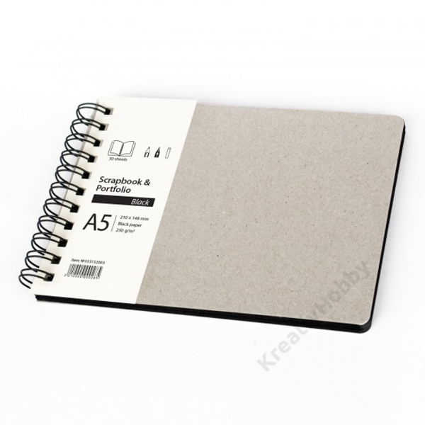 Scrapbook & Portfolio Black wirebound 250 g 30 sh, A5 landscape