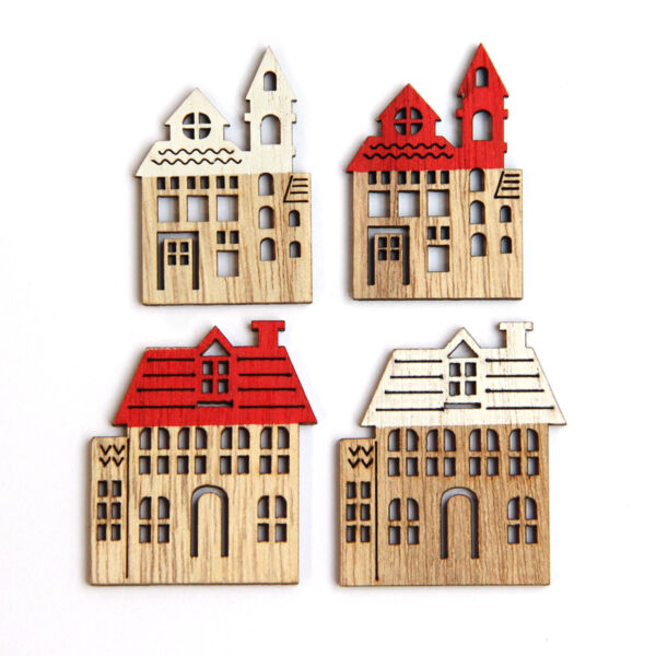 Fafigura csomag, templom és házikó 4db/csomag
