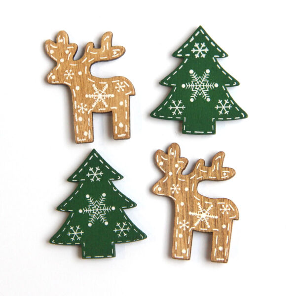 Fafigura csomag, natúr szarvas, zöld fenyőfa 4db/csomag