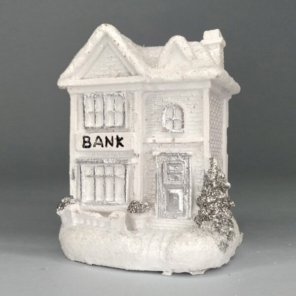 téli házikó LED-világítással, bank