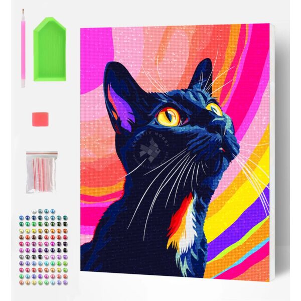 Gyémántszemes festmény 40x30 cm, Fekete macska