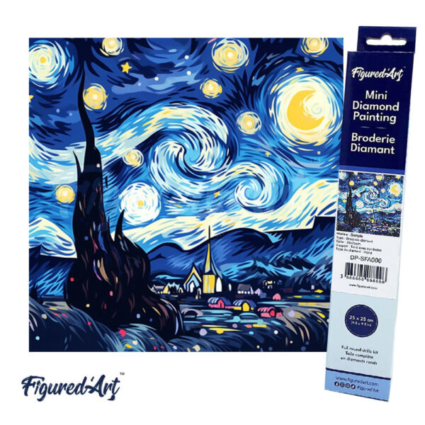 Figured'Art Gyémántszemes festmény 25x25cm, Van Gogh - Csillagos éj