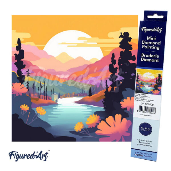 Figured'Art Gyémántszemes festmény 25x25cm, Naplemente a tónál